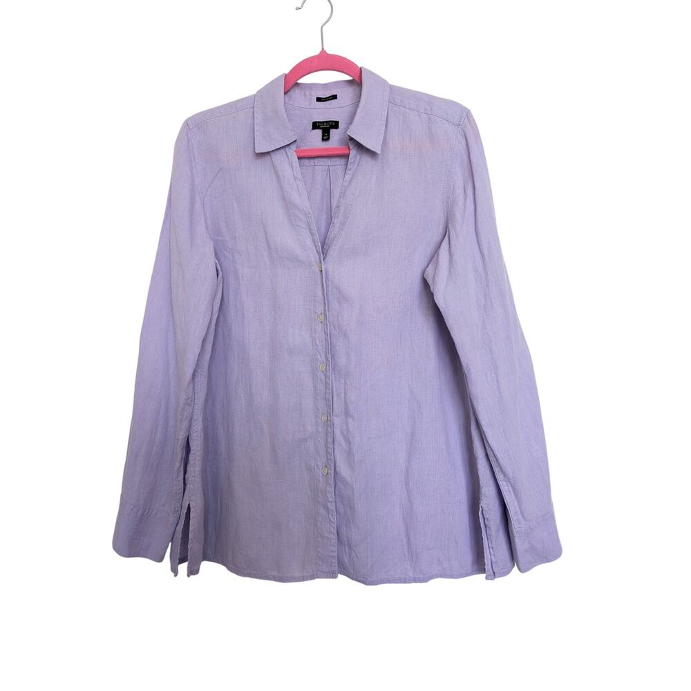 Talbots Pure Irish Linen Button Down Tunic Top 14 Lilac Linen Coastal Beachy